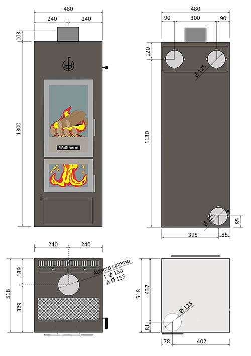 WALLNOFER - WALLTHERM AIR 5S. Schema dimensioni e ingombri